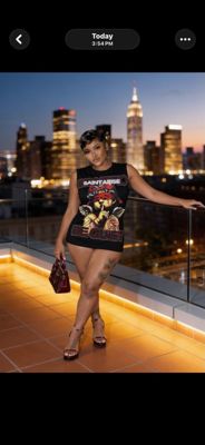 Graphic Muscle Top with Silver Stones